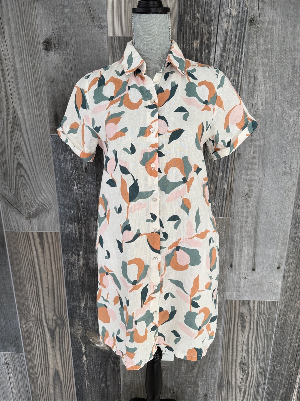 Rachel Zoe Floral Print Linen Shirt Dress